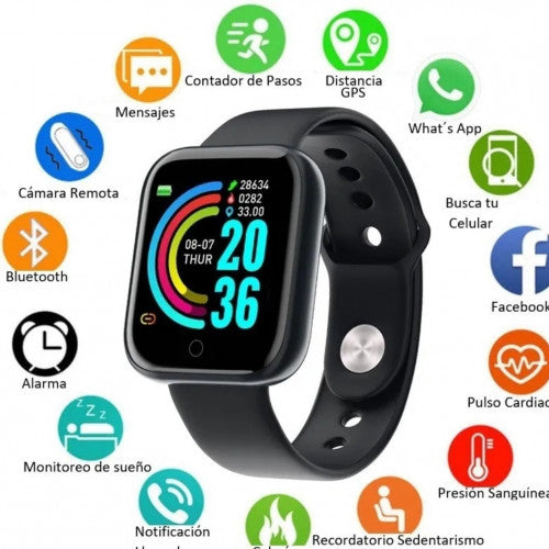 Reloj inteligente Multifuncional Y68 Negro