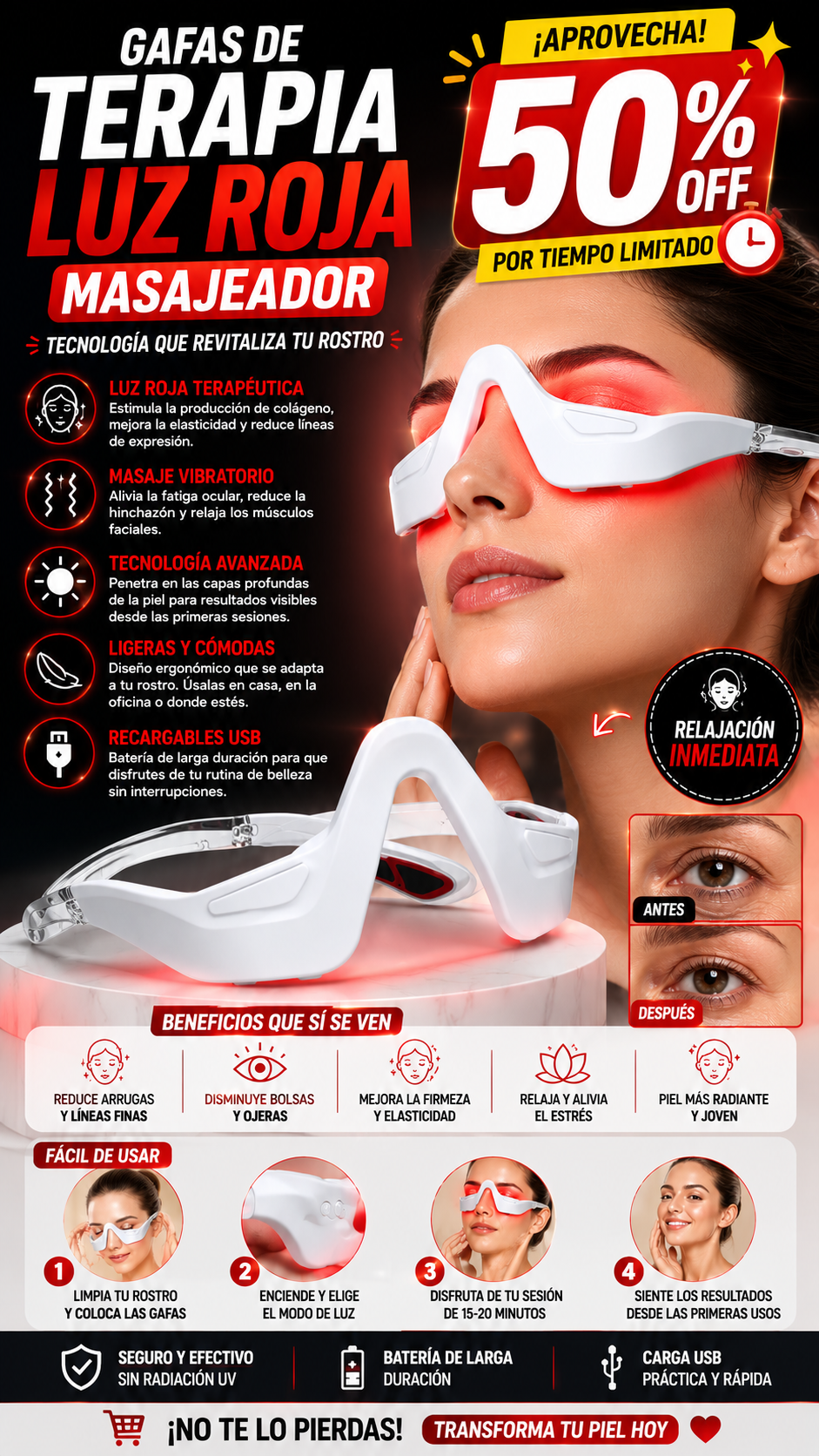 Gafas De Terapia De Luz Roja Masajeador