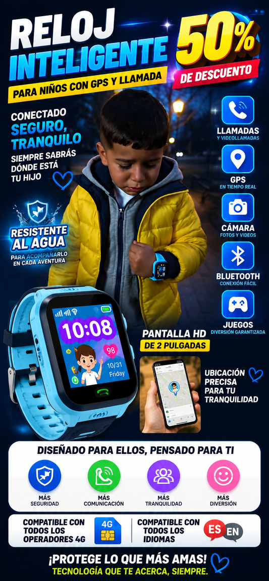 RELOJ INTELIGENTE PARA NIÑOS CON GPS Y LLAMADA