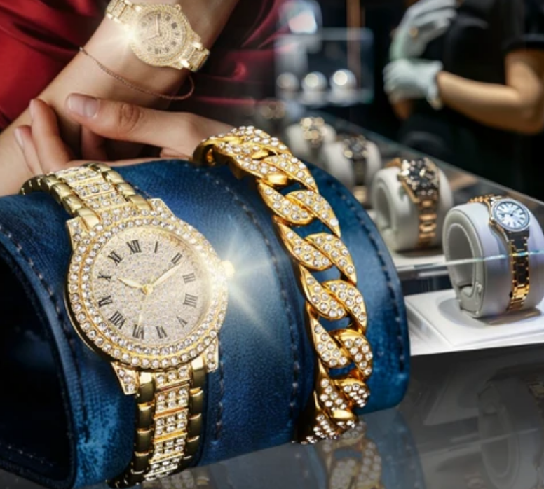 SET DE RELOJ Y BRAZALETE CON CRISTALES