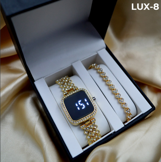 RELOJ LUX-8  LUXUR LED + PULSERA ESTUCHE DAMA