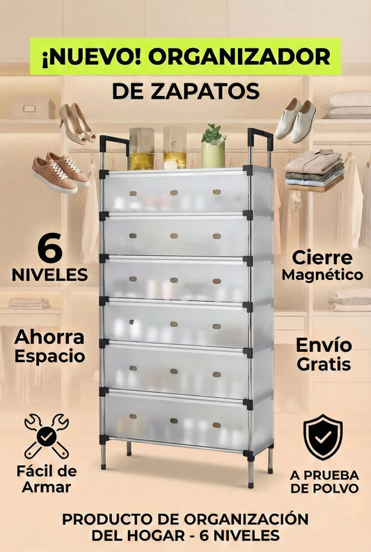ORGANIZADOR DE ZAPATOS 6 NIVELES CON TAPA PROTECTORA MAS DE 18 PARES