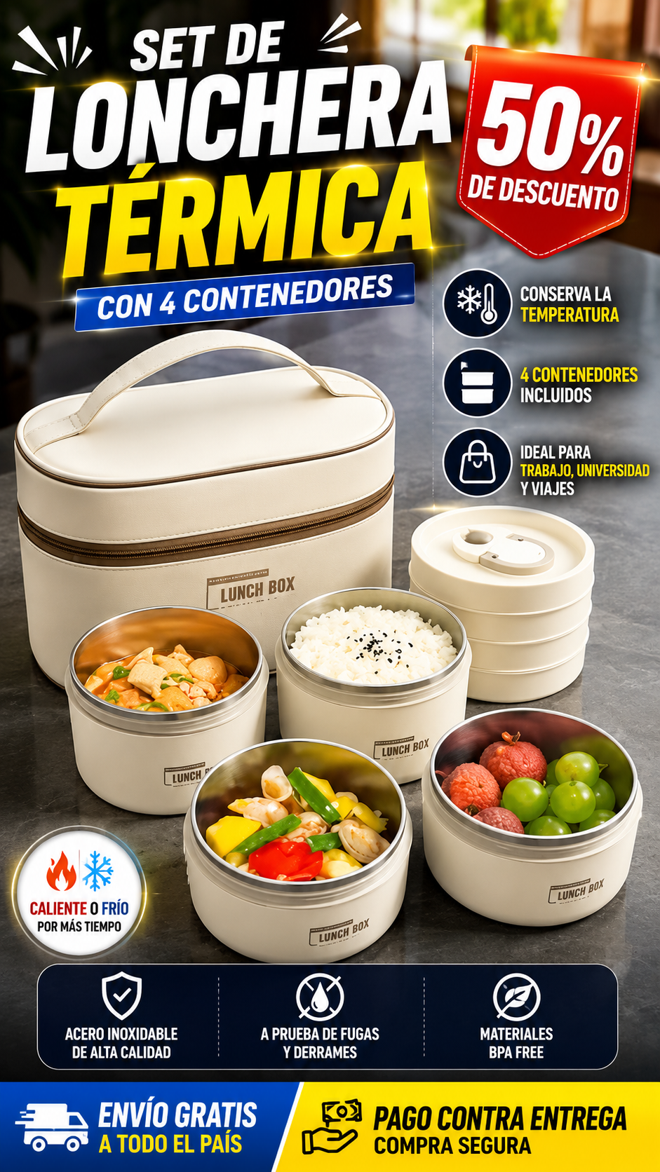 SET DE LONCHERA TERMICA CON 4 CONTENEDORES