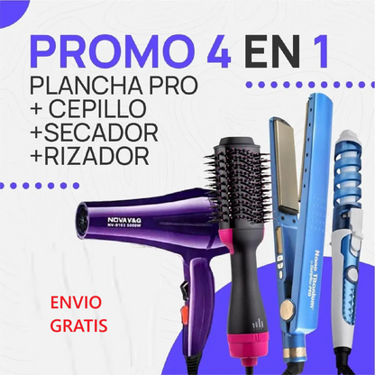 SET NOVA 4 EN 1 PLANCHA RIZADOR PEINE SECADOR